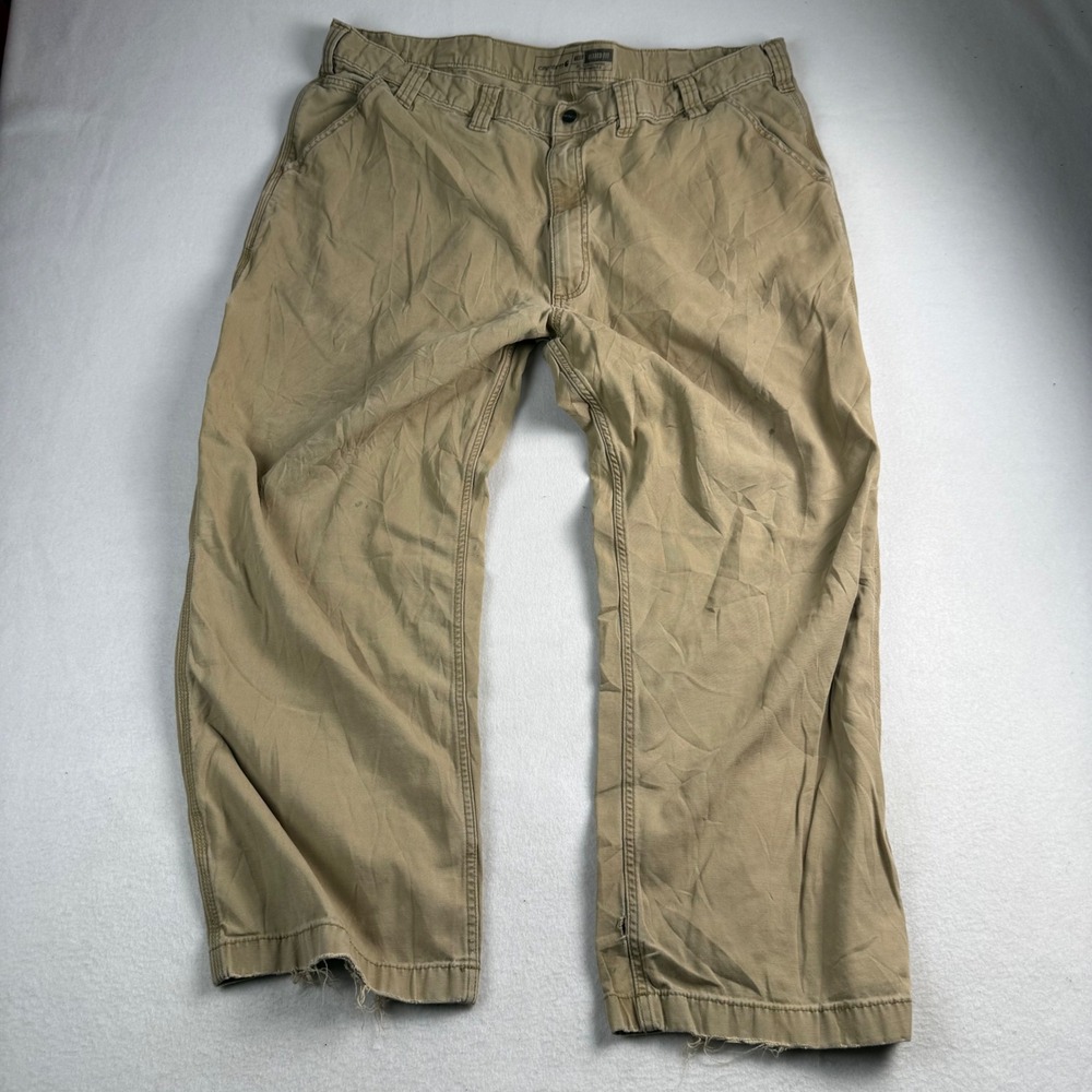 Carhartt Mens Relaxed Fit Canvas Carpenter Work Pants Tan Khaki 46x30 Distressed